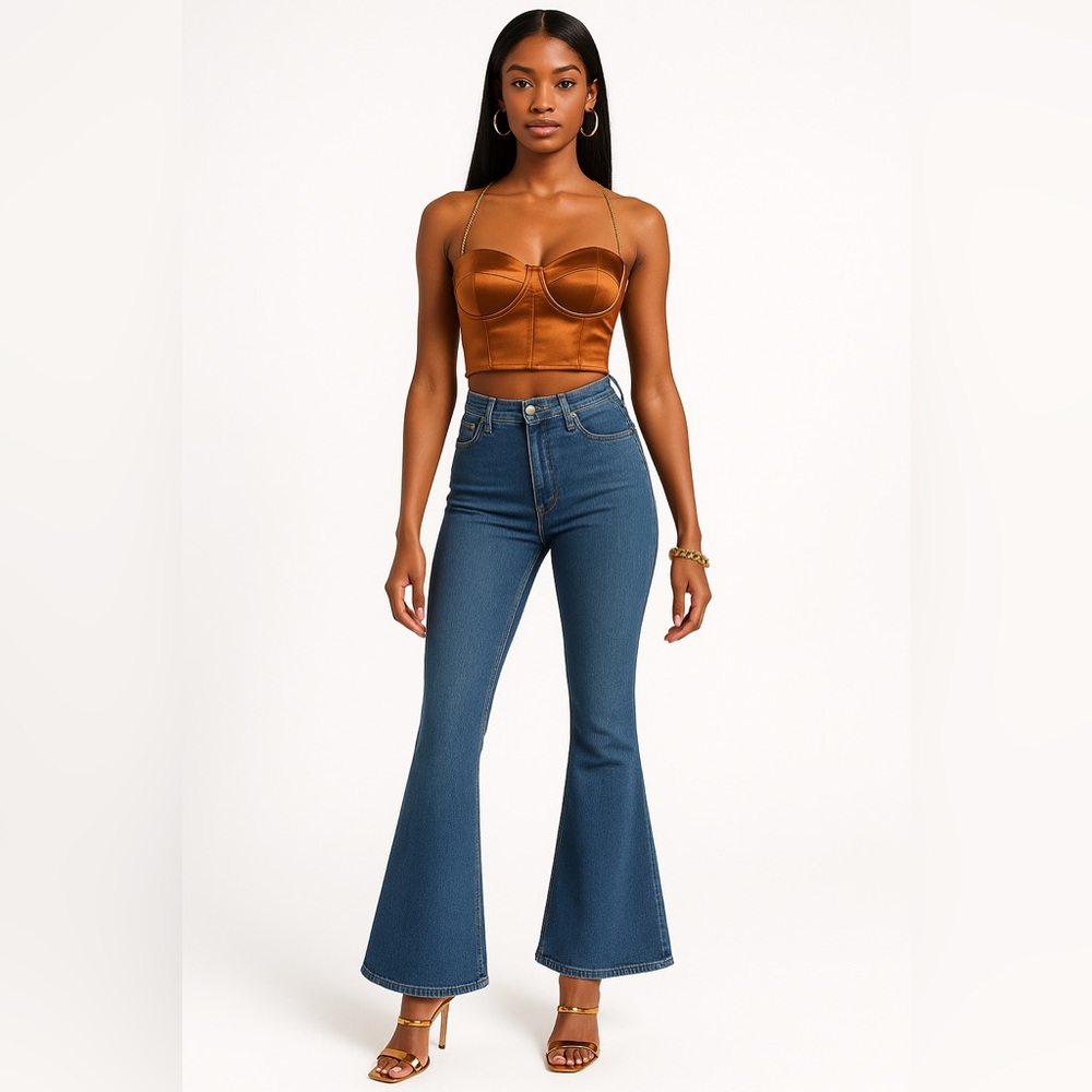 SHEIN Copper Halter Bustier With Detachable Gold Chain & Zipper Closure - Size L